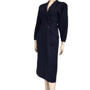 Vintage TOM DAURIA longsleeve dark blue midi dress